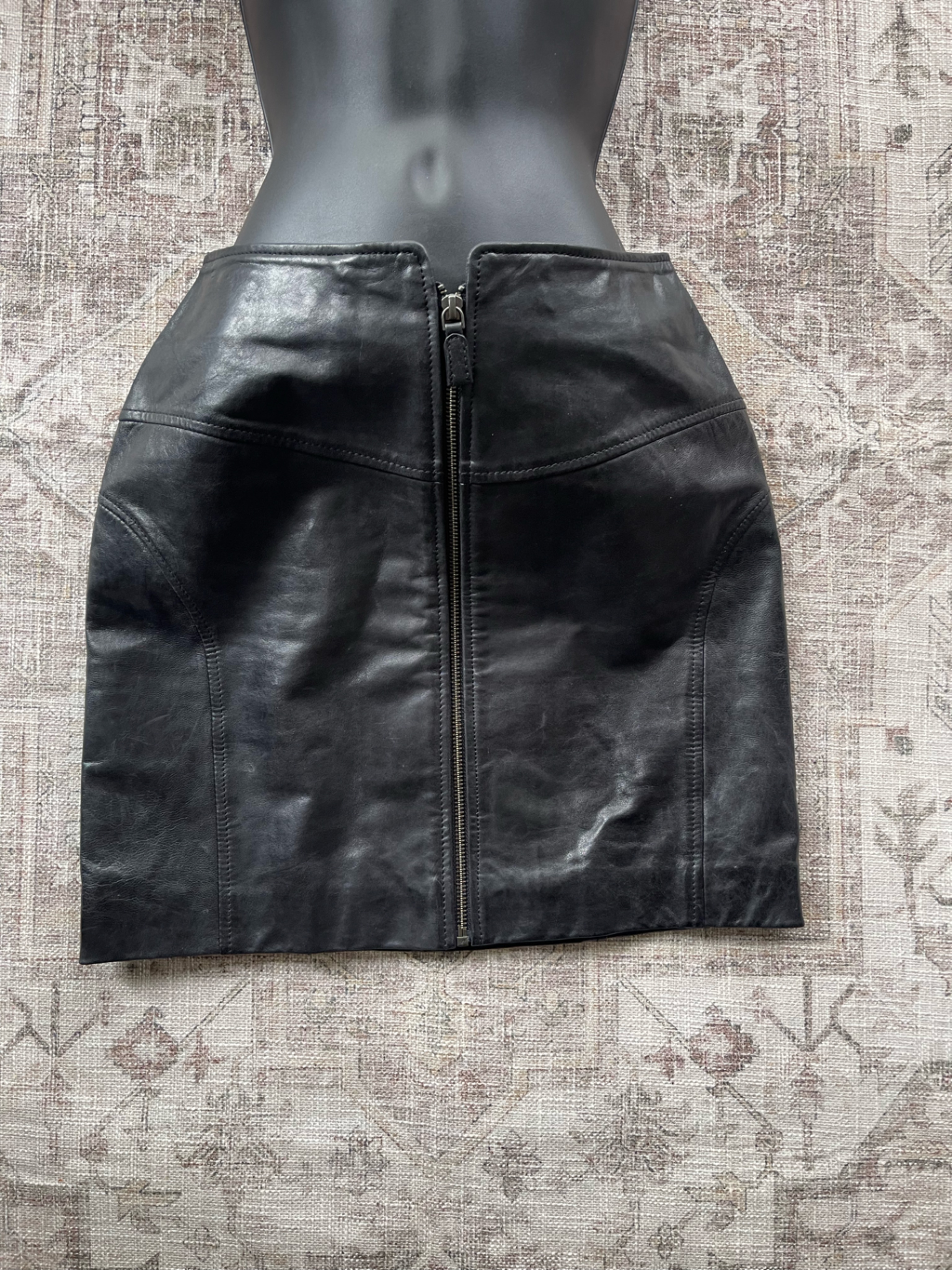 Ba&Sh Black Leather Zip-Front Mini Skirt